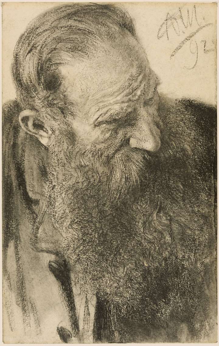 A Bearded Man Looking Down and to the Right